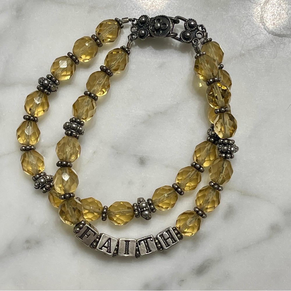 FAITH Silver & Multifaceted Yellow Topaz Double Strand Bracelet